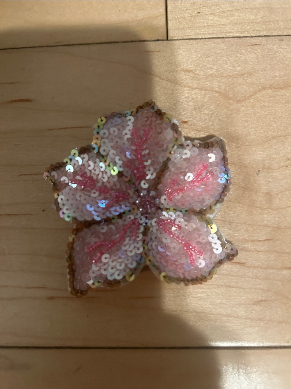 Sequin Pink Floral Applique Patch